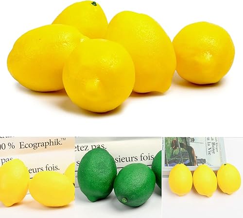 Miniatura 7 de 12 limones artificiales y limas  Limas artificiales de plástico grandes, limas de simulación de limas, fruta falsa de limón, modelo de fruta