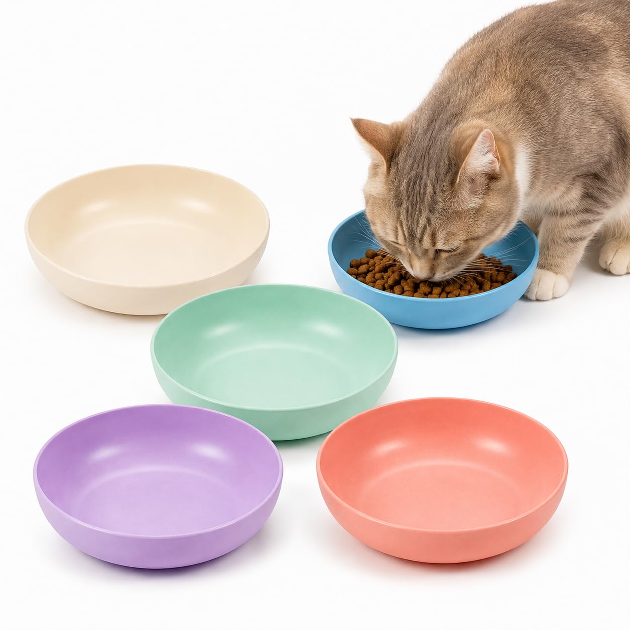 JADUFHU 5 Color Cat Bowls, Wide Shallow for Whisker Fatigue, Kitten Bowls