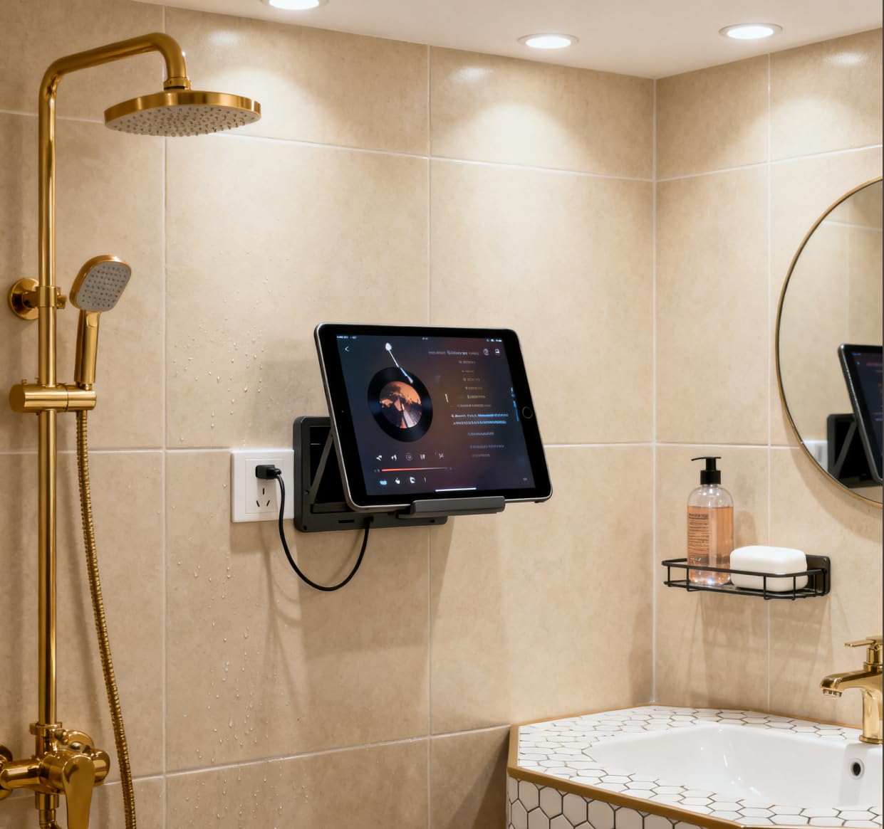 Supporto da Parete per Tablet da Cucina Supporto Tablet Muro Regolabile 2 in 1 e Supporto Tablet girevole a 360° gradi per 4,7 "a 11" tablet telefono, adatto per letto cucina ufficio tavolo