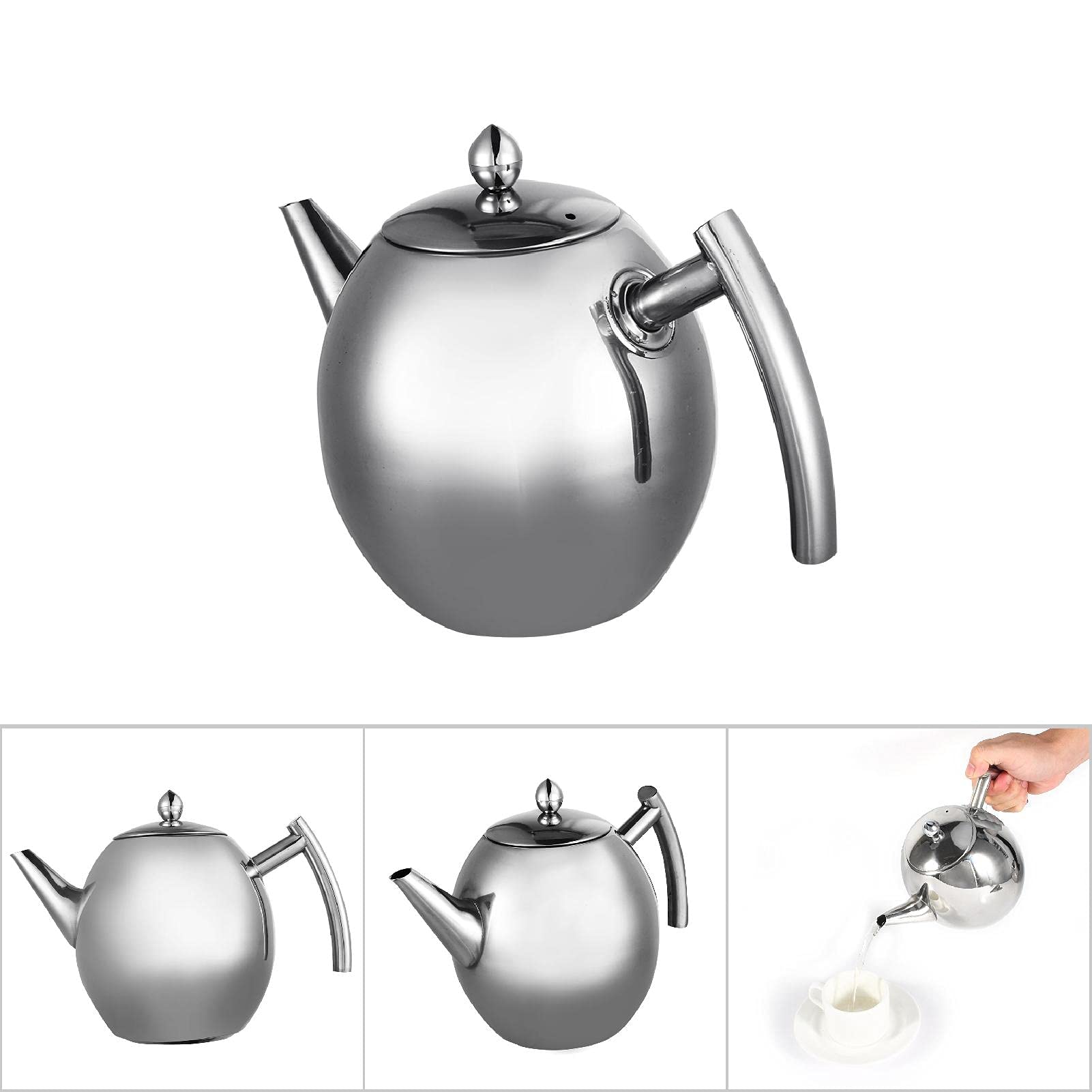 Teiera lucidata, teiera in acciaio inox, grande caffettiera con un manico, può essere utilizzata a casa, in hotel, bar, ristorante, ecc. (1,5 l/1500 ml)
