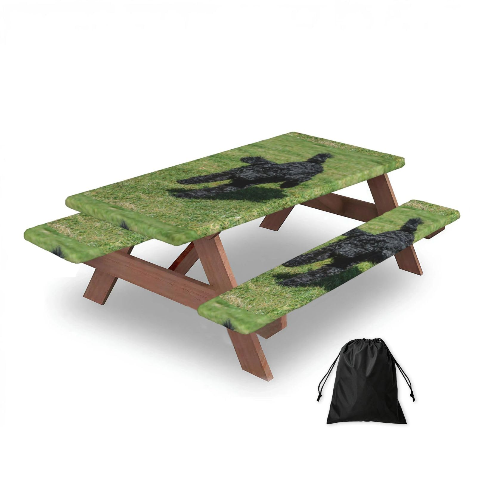 Dopklna As Picture Black Standard Poodle, Picnic Table Cover With Bench Covers -Waterproof Elastic Fitted Tablecloth For Garden Camping Patio 76X152cm