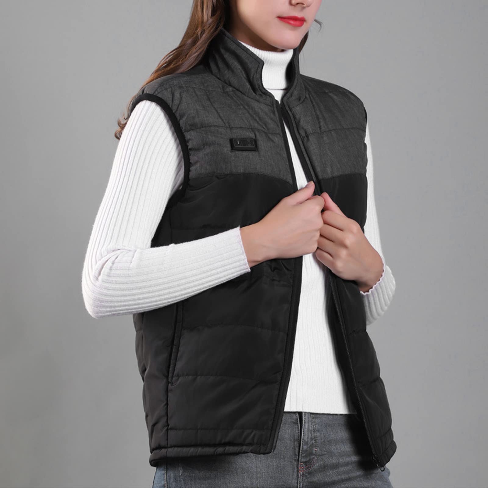 Gilet riscaldato Elettrico Giacca riscaldante USB con 4 Zone di Riscaldamento Colletto Antivento per Uomo Donna attività Indoor all'aperto Fibra di Poliestere Colore Misto