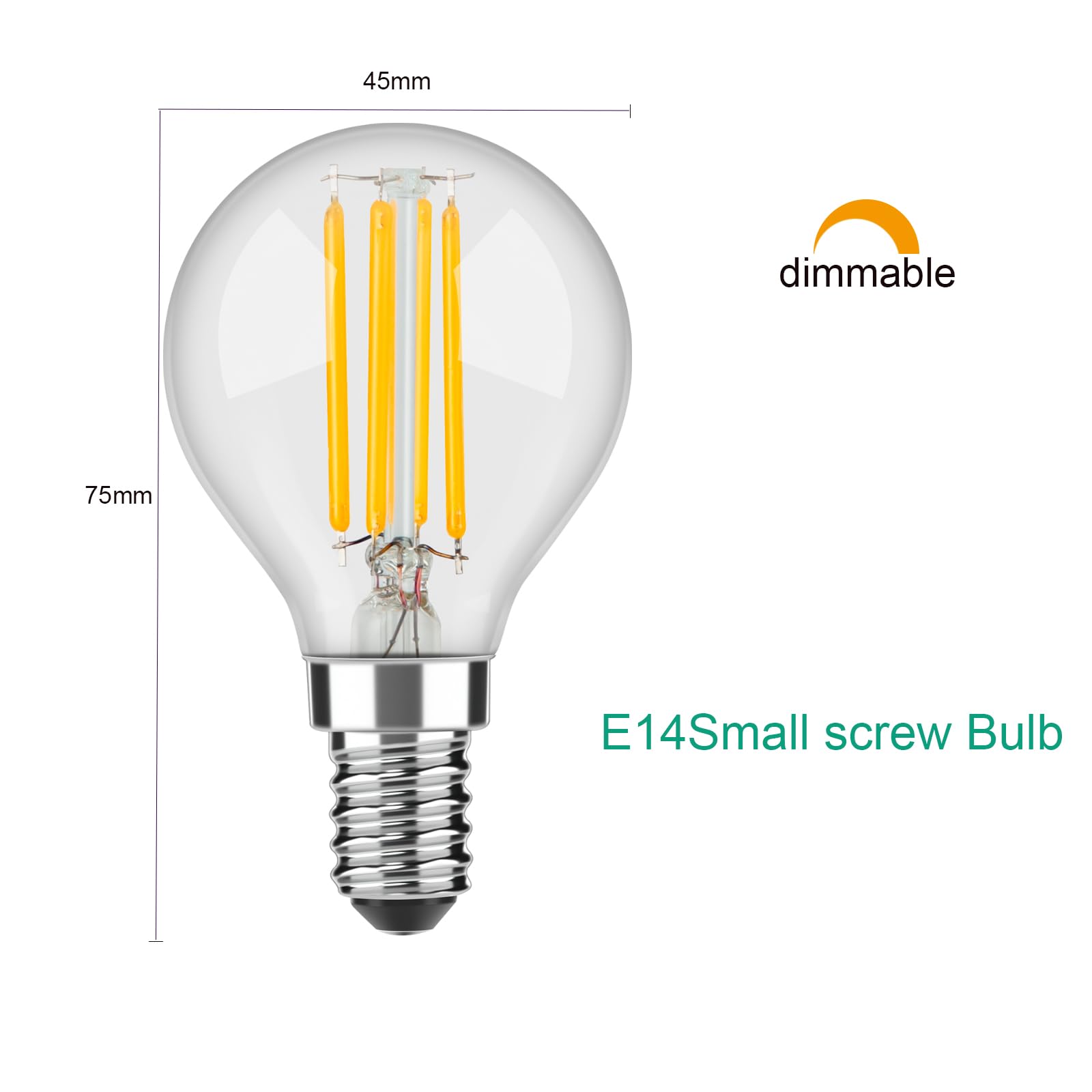 OUKAJO E14 Dimmable LED Light Bulb,SES Small Edision Screw Golf Ball Bulb,4W Warm White 2700K 400lm,2 Count (Pack of 1) - Image 2