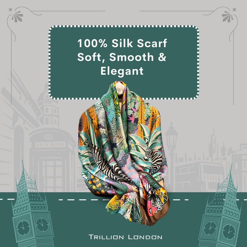 Image of Trillion London Spring Collection | Designer Silk Scarf For Women UK | Lightweight Neck Scarves | Shawl Wraps | Suitable for Daily Life | Smooth & Soft Finish | Gift for Women | Size-180cm x 90cm