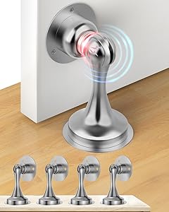 Door Stoppers, Magnetic Door Stop 3M Adhesive Stick & Screws Stainless Steel, Door Stop Holder to Keep Door Open Wall & Floor Mount, Magnetic Door Catch Stoppers for Bottom of Door, Silver