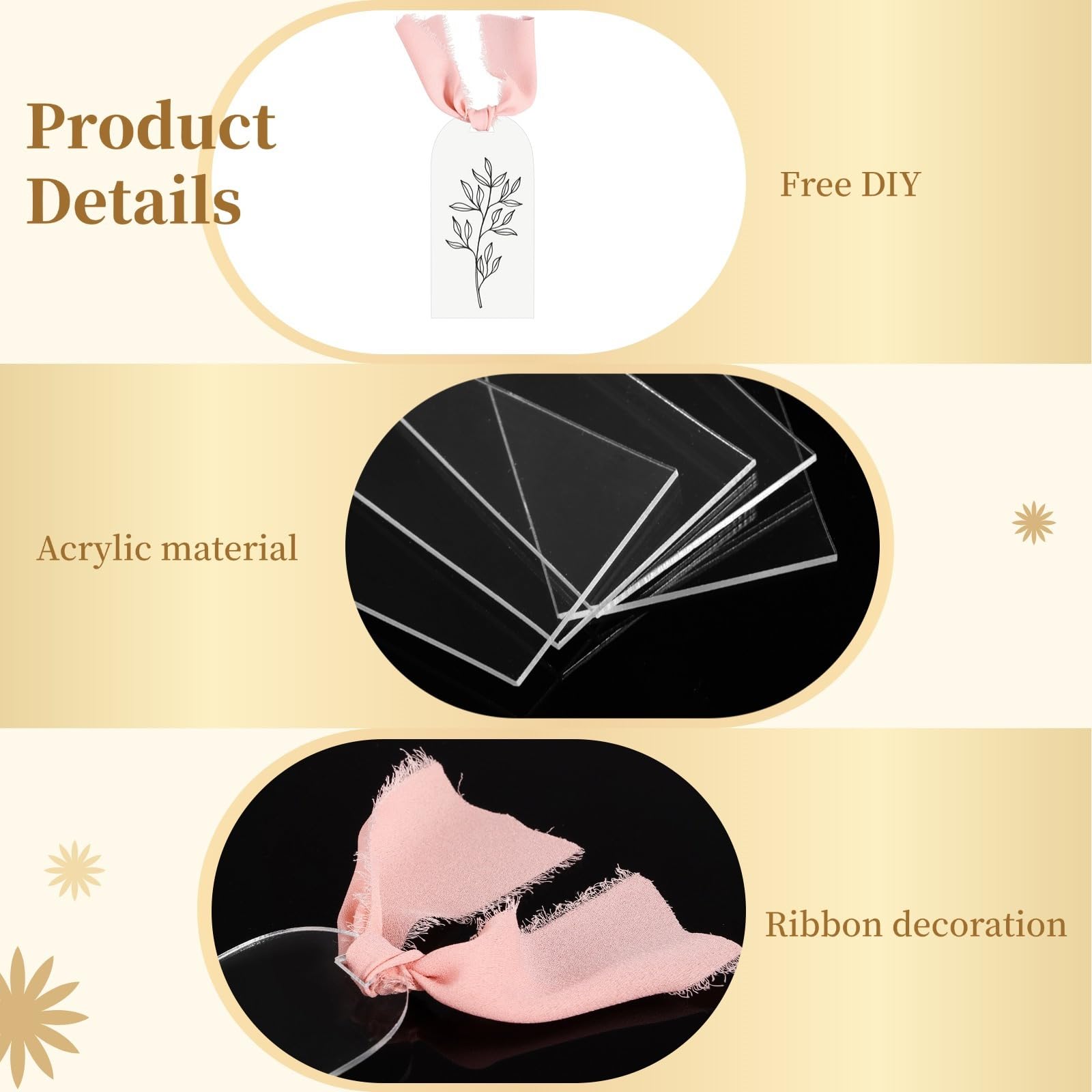 Lot de 50 cartes vierges en acrylique pour arche de mariage avec rubans, étiquettes transparentes pour décoration de table et événements