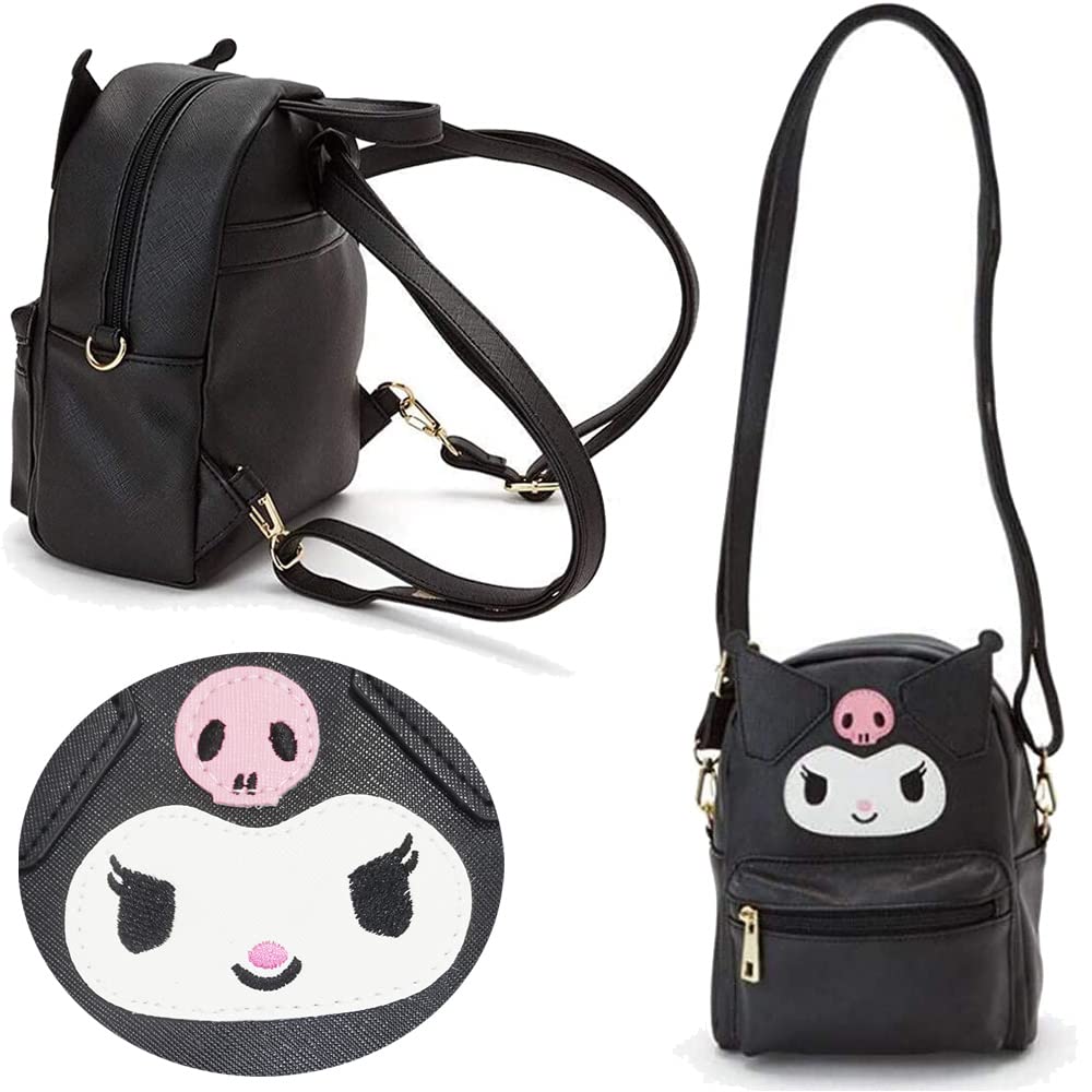 Anime Cute Cartoon Bag Cosplay Shoulder Bag Backpack Handbag PU Schoolbags for Kids Girls Fans(BLACK) - Black