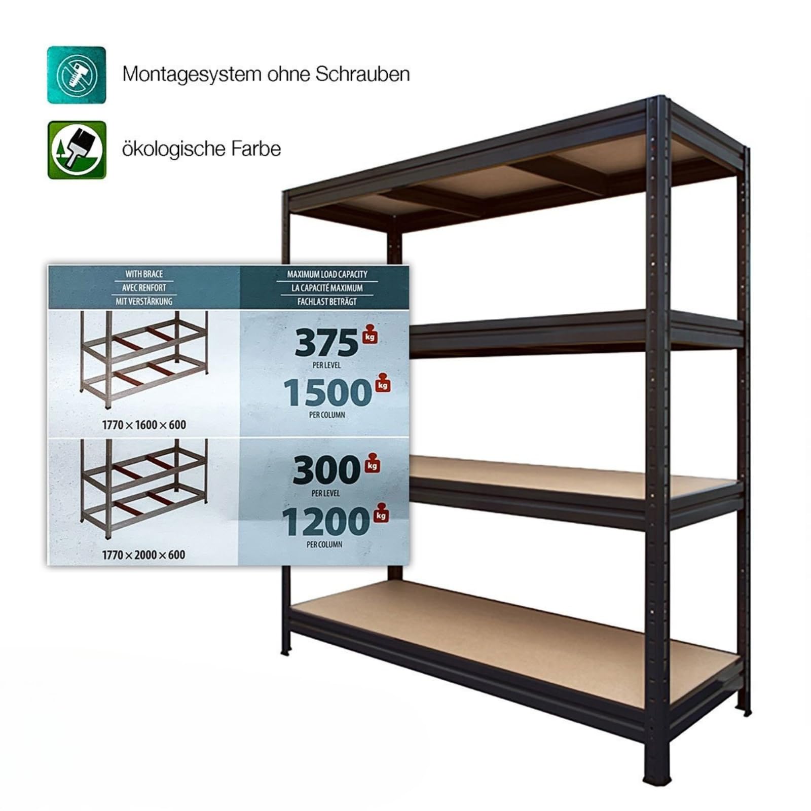 Estantería de Gran tensión, para Cargas Pesadas, Capacidad de Carga de hasta 1500 kg