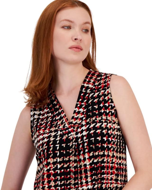 Anne Klein Women's Printed Sleeveless V-Neck Shell Top (Anne Black Multi, Small) - Image 3