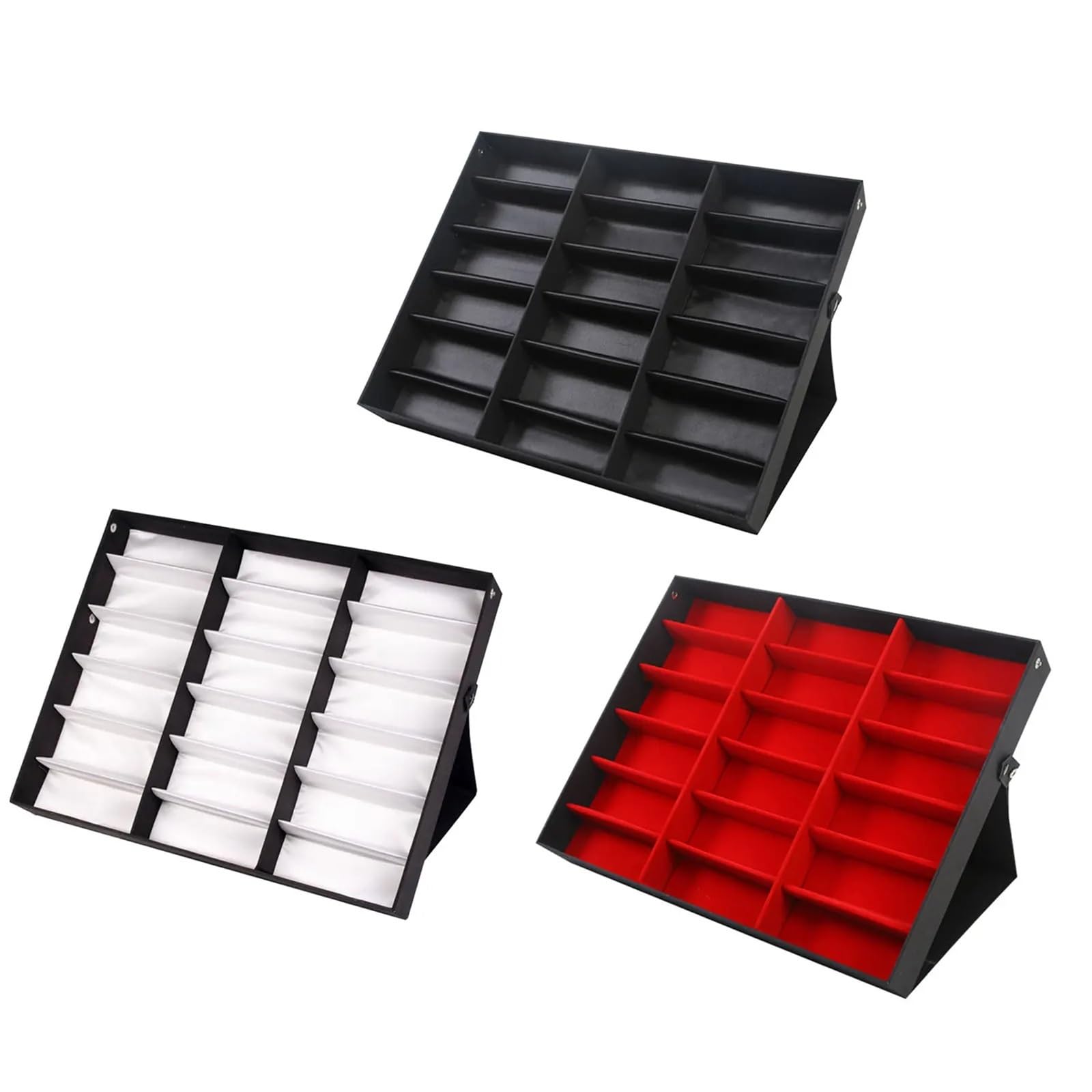 Bandeja expositora para gafas, Caja expositora de gafas 18 rejillas multicolor(Red)