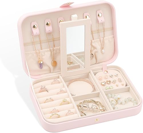V-LAFUY Organizador de viaje de joyería, joyero de viaje, organizador de joyas de viaje para mujeres, joyero portátil de viaje, color rosa A
