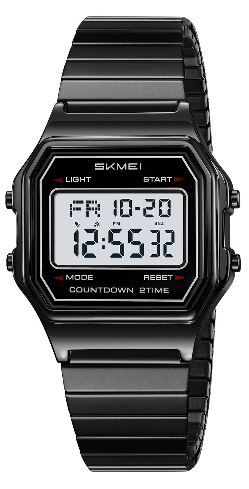Gosasa Orologio digitale unisex con quadrante quadrato, in acciaio inox Y2K e cinturino elastico, impermeabile fino a 30 m, con retroilluminazione a LED, doppio fuso orario, sveglia, diverse opzioni