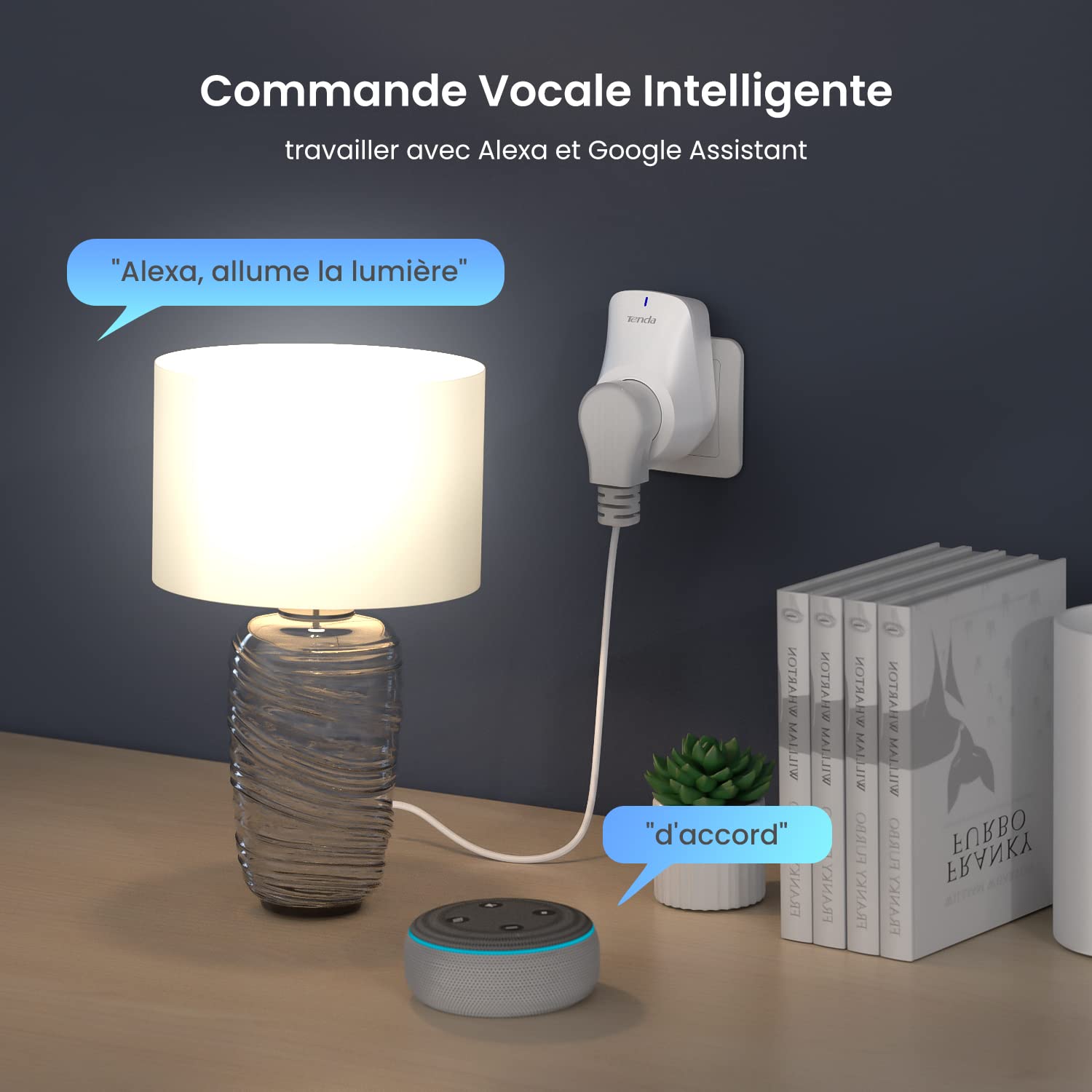 Tenda Beli SP9 Prise Connectée Intelligente, Prise Wifi Connectée Compatible avec Amazon Alexa Echo et Google Home, Contrôle à Distance, Conçue pour la Sécurité des Enfants(Pack de 4) Blanc