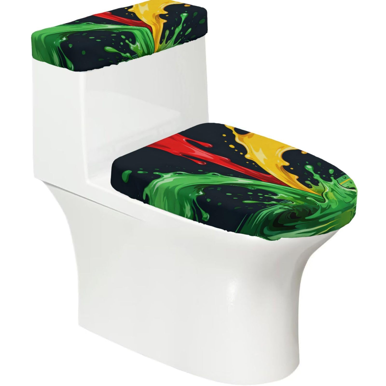 Liquid Flow Collision Elastic Toilet Cover Set of 2-Stretchy Lid and Tank Covers for Bathroom, Soft Washable U Shape Toilet Decor