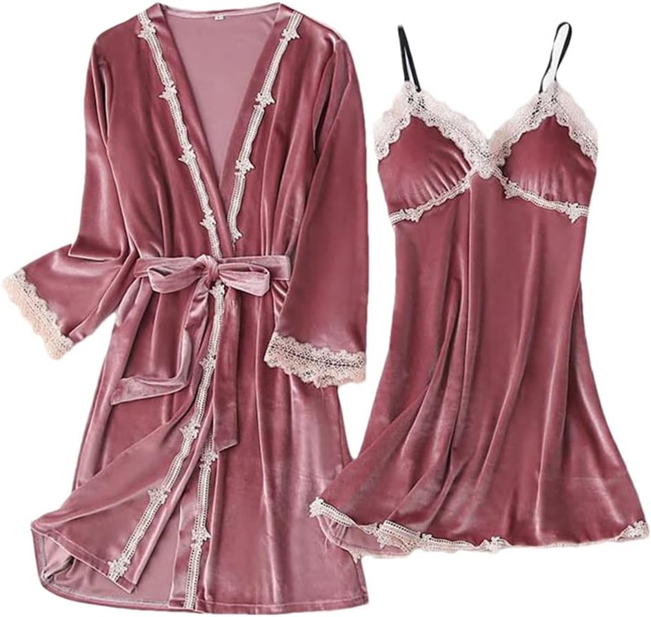 Haitpant Sexy Lace Nightwear Pajamas Suit Intimate Lingerie Women Velour Sleep Set Kimono Robe fleece Soft Homewear Sleepwear