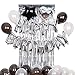 Produktbild Gustawarm Geburtstag Dekorationen Partyzubehör Kit Schwarz und Silber Brilliant Happy Birthday Banner Folienballons Latex Balloons, Metallic Tinsel Folie Fringe Vorhänge