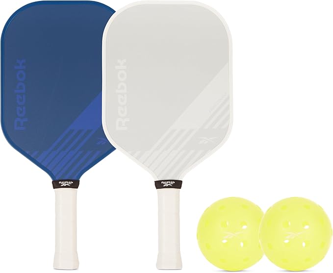 Reebok - Pickleball Set for 2 Players, Fiberglass Power Paddles with 13mm Polypropylene Core, Comfort Grip Handles, Aero Flight Balls, Ideal for Sports and Enthusiasts