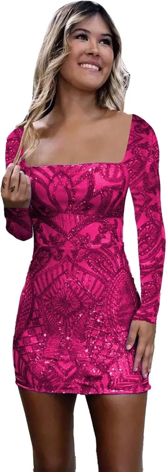 Women's Sequin Short Homecoming Dresses with Sleeves Lace Appliques Bodycon Prom Dresses 2025