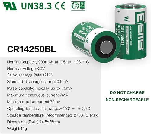 Miniatura 2 de EEMB 3V 12 AA Baterías de litio CR14250BL 900mAh Litio-Mno2 Cilíndrico Cell Battery 14250 No Recargable 4