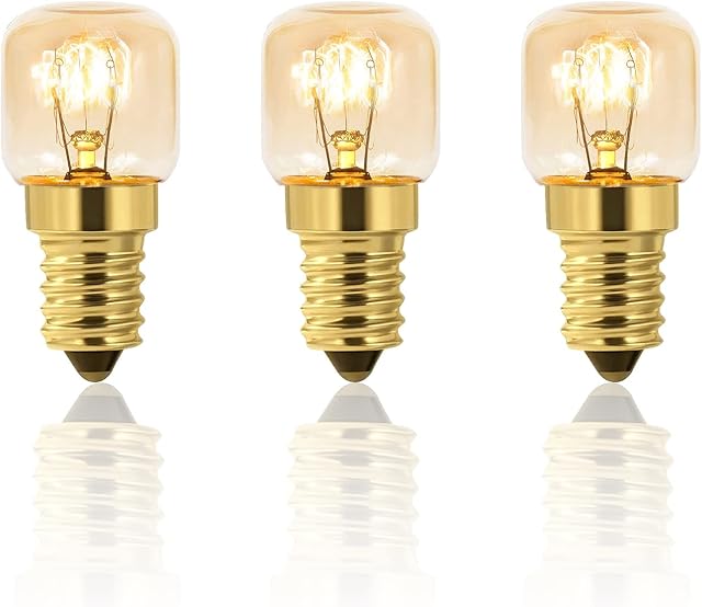 Pack of 3 Oven Light Bulbs T22 25W E14 Dimmable, 2700K Warm White, Heat Resistant up to 300°C, 160LM, Edison Capsule Light Bulbs, for Ovens, Refrigerators, Salt Lamps, Extractor Hoods