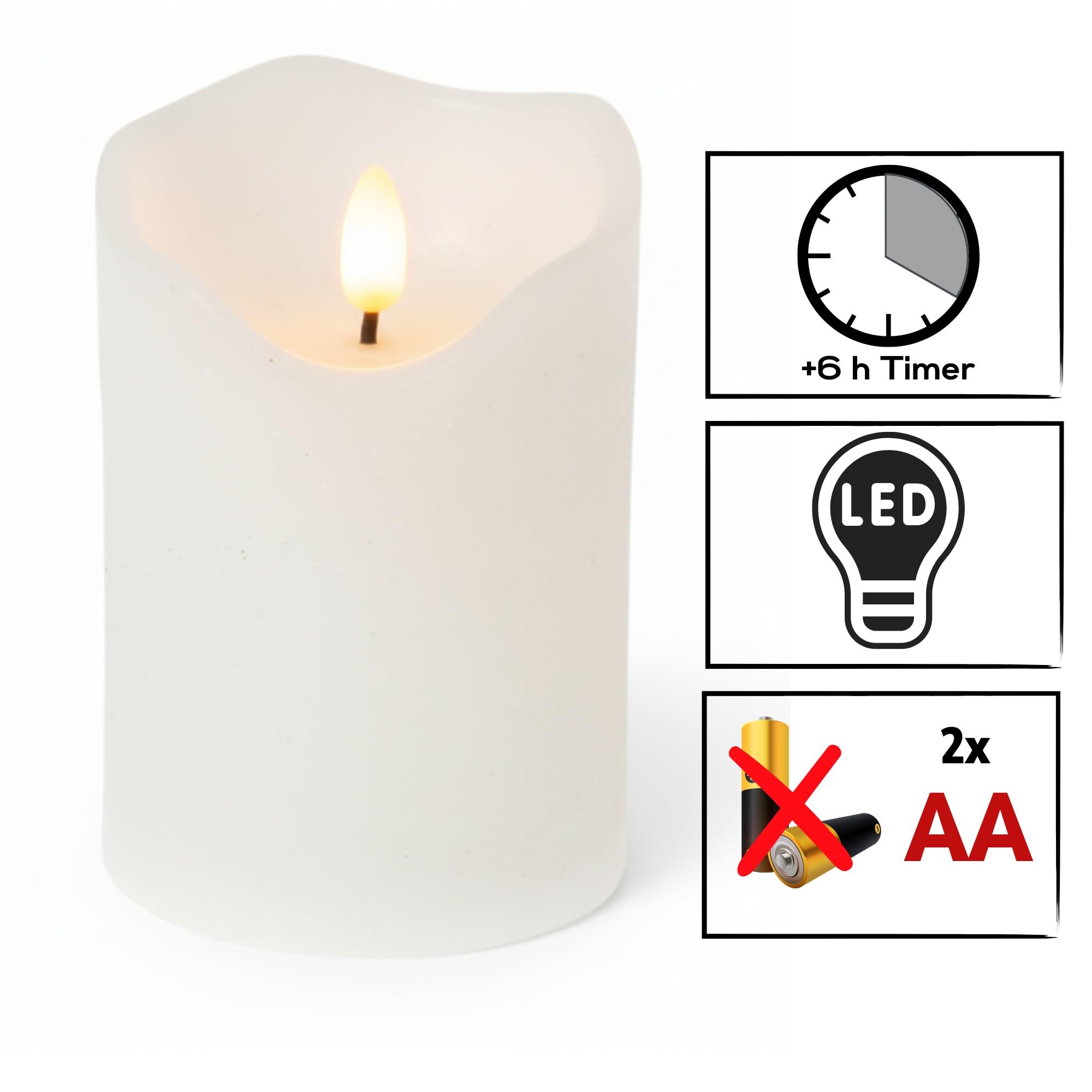 ToCi Lot de 4 bougies LED blanches - Diamètre : 7,5 x 15 cm - Sans flamme - En cire véritable - Avec minuterie et mèche noire - Pour l'Avent, lanterne funéraire et décoration de table - Fonctionne