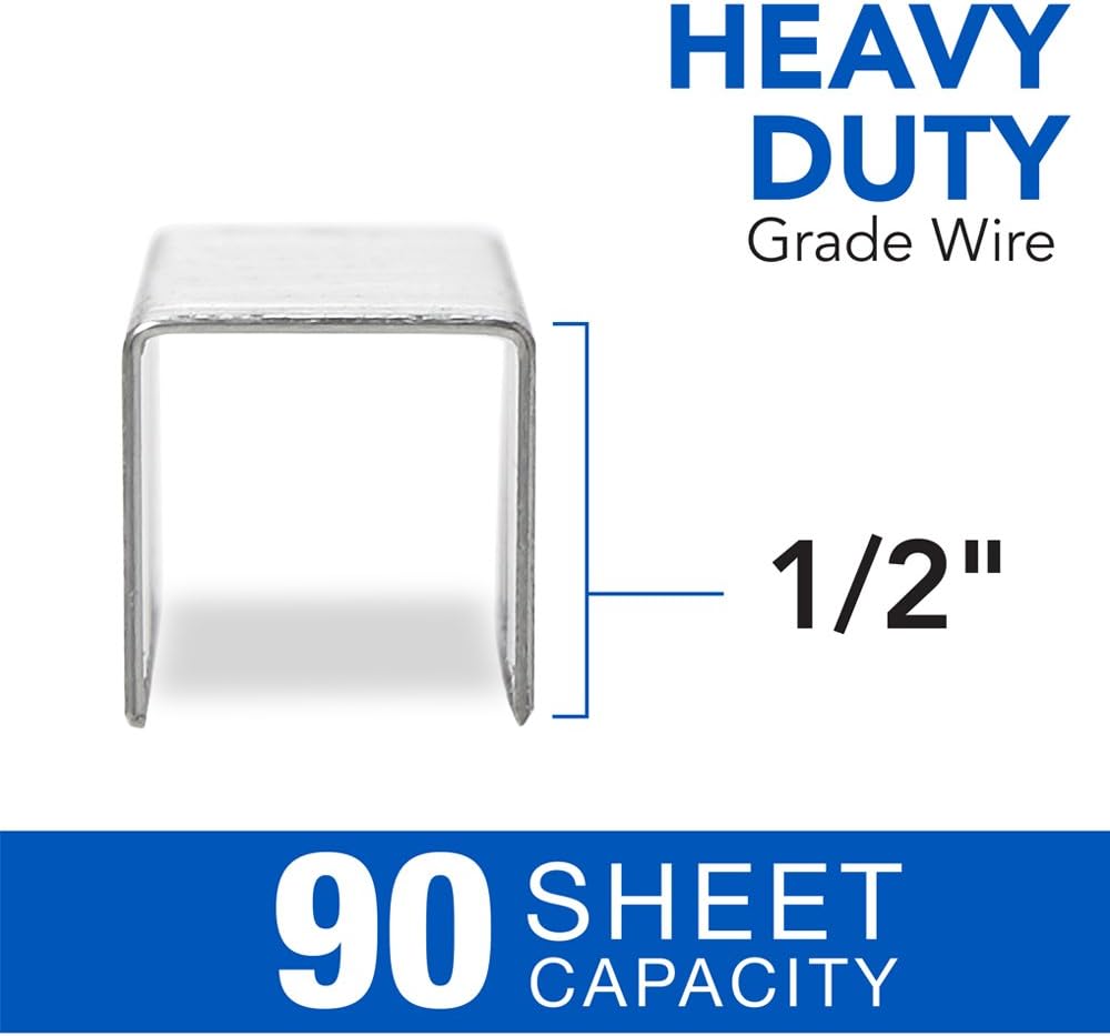 Swingline Staples, Heavy Duty, 1/2" Length, 90 Sheet Capacity, 100/Strip, 1000/Box, 1 Pack (35312), Silver