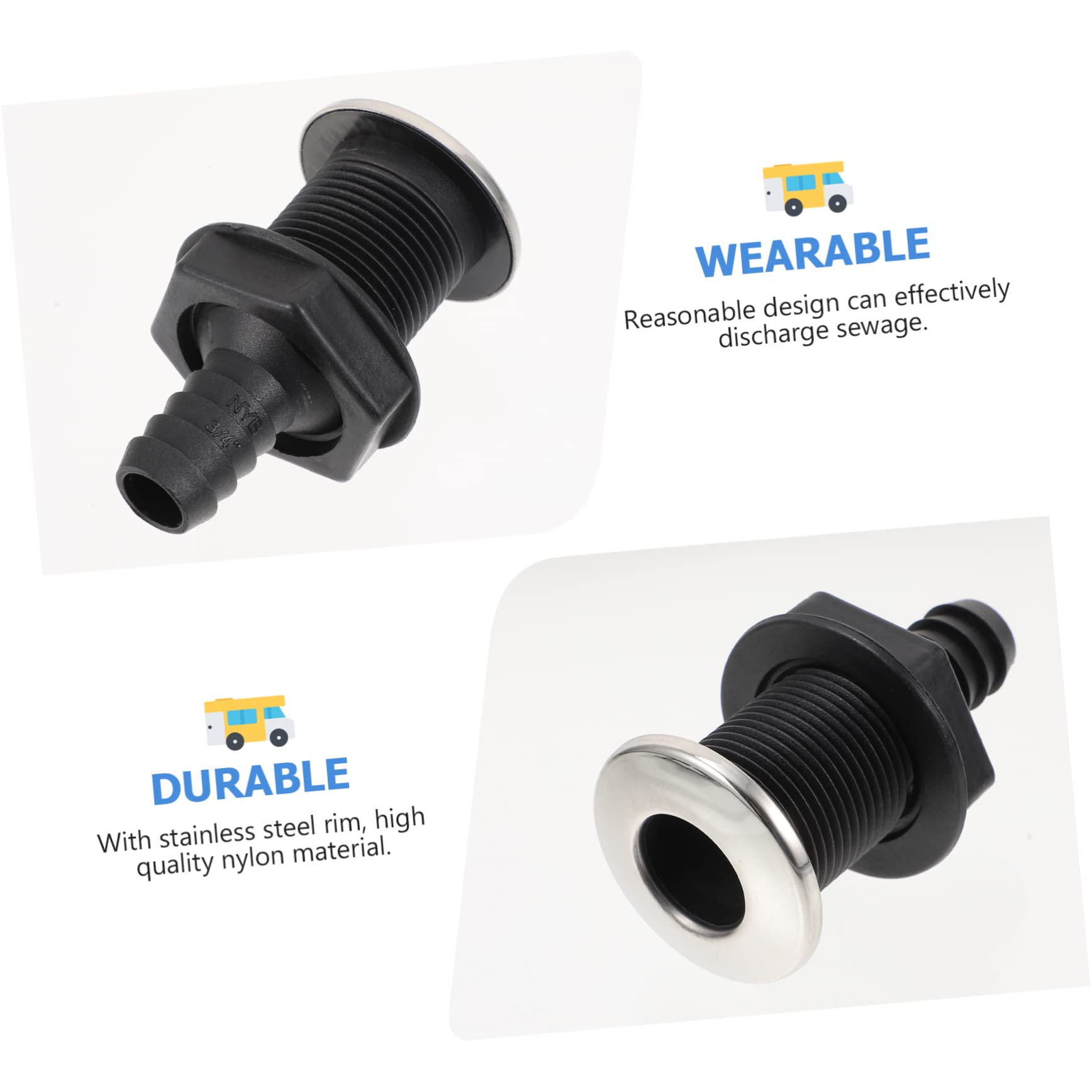 BESPORTBLE 2 Pezzi Scafo Camion Yacht Camper Scarico Mm Attraverso Hardware Durevole Impianto Idraulico Drenante Canoa per Casa Galleggiante Acque Reflue Dimensioni Drenaggio Marino Dritto