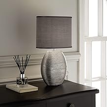 K LIVING Waltham Brushed Silver Ceramic Table Lamp Complete with Satin Shade