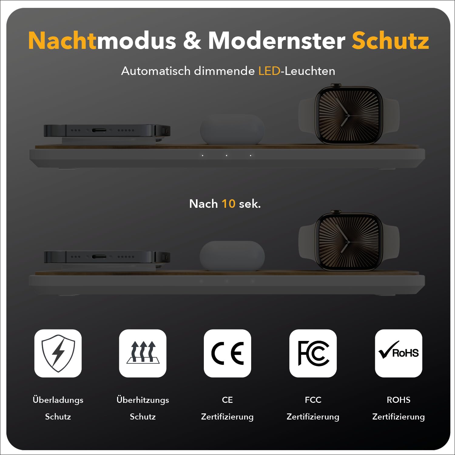 Woodcessories Multibase Pro - Estación de carga 3 en 1 de madera, cargador Magsafe, cargador inalámbrico compatible con iPhone, Apple Watch, Air Pods + adaptador de potencia de 45 W, roble
