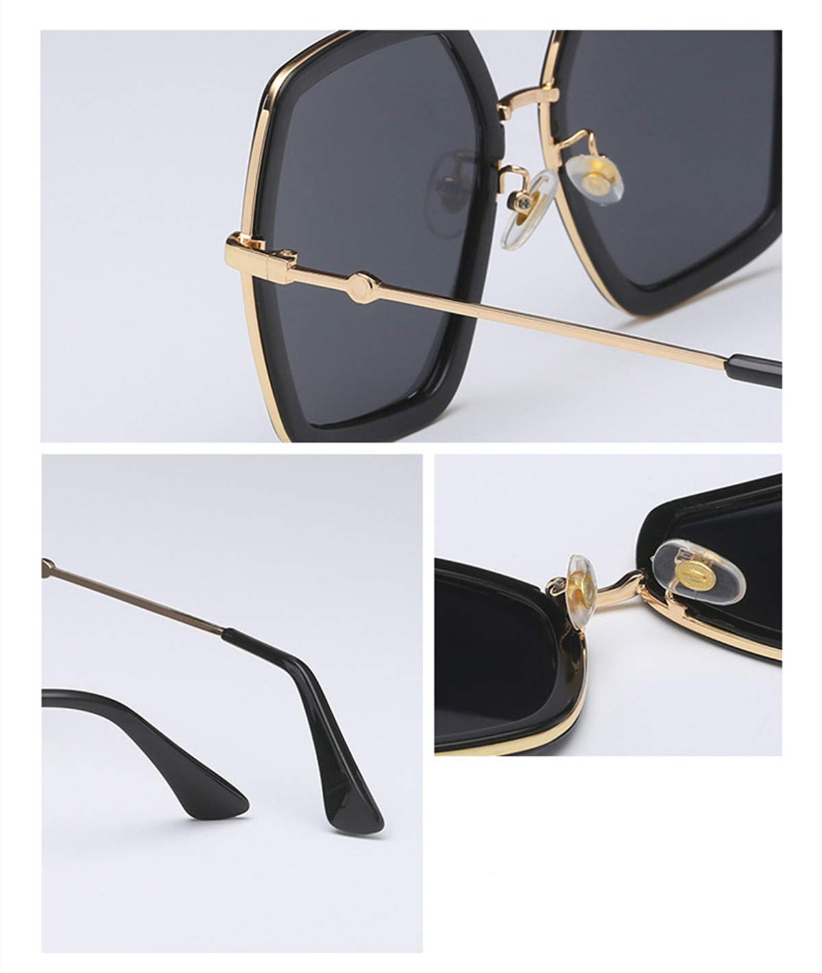 IKANOO Übergroße Sonnenbrille für Damen und Herren, modisch, 70er-Jahre, Disco-Brille, sechseckig, Designer-Rot, Grüntöne, Schwarz, Large