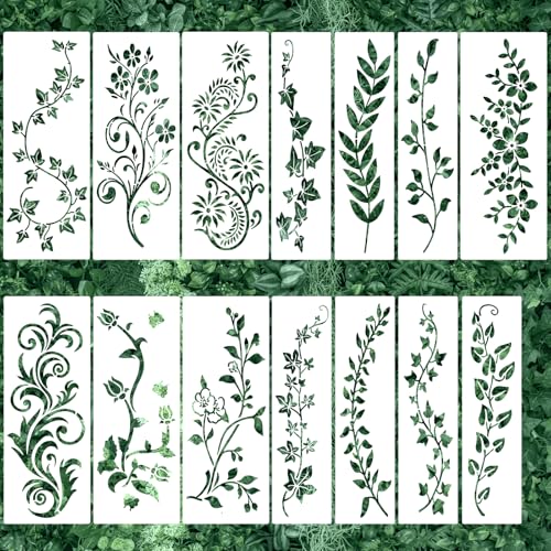 KASURE 14 Stück Blumenranken Schablone, 30 * 11.4 cm Wiederverwendbare Blumenranken Schablonen Malen, Geeignet Für Diy-Ideen, Schablonen Textilgestaltung Für Möbel, Stoffe Und Wandgestaltung