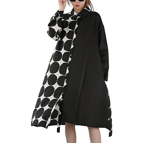 ellazhu Womens Fall Casual Patchwork Funky Long Sleeve Designer Dress Loose Blouse GY2787 A
