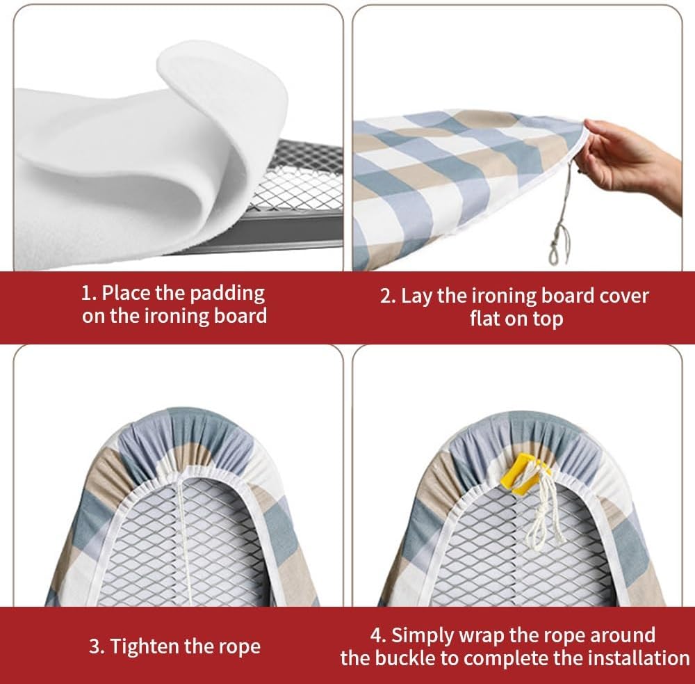 Ironing Board Covers with Padding Cotton Ironing Board Cover and Pad 36x12 39x13 43x15in Iron Board Cover Heatproof Drawstring Tightening(Blue 4,39x13in(100x34cm))