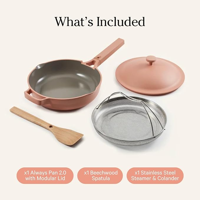 The design of the Always Pan 2.0 also emphasizes aesthetics and usability, featuring a sleek look that complements modern kitchens while maximizing functionality. The pan comes in a vibrant "Spice" color, adding a pop of personality to your cookware collection. With its emphasis on quality, safety, and versatility, the Always Pan 2.0 aims to meet and exceed the demands of everyday cooking, making it a popular choice for those seeking efficiency and style in their culinary tools.