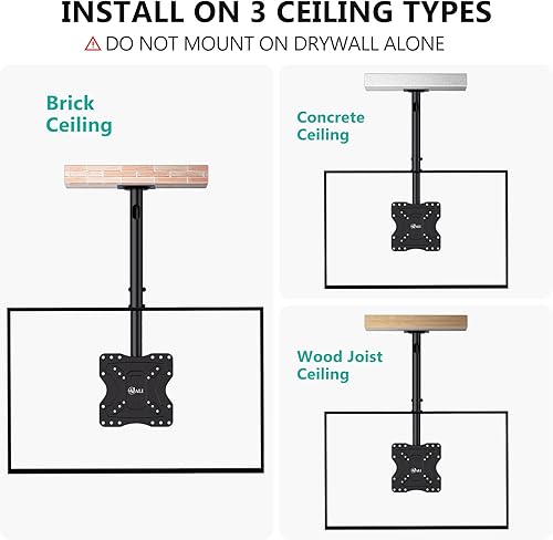 Miniatura 6 de WALI - Soporte de techo ajustable compatible con la mayoría de pantallas LED, LCD, OLED y plasma de 23 a 43 pulgadas, hasta 110 libras, agujeros de