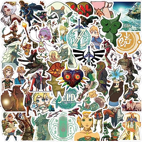 50PCS The Legend of Zelda Stickers Game Character Sticker for Water Bottle Laptop Skateboard Journal Waterproof Vinyl Cool Decals for Teens Adults Teacher Rewards Party Supplies