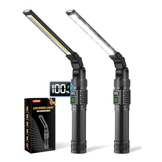 2Pack Magnetic Work Light, All Aluminum & 1500 High Lumens Rechargeable Work Light, 7 Mode & 360° Rotation Mechanic Light, Rechargeable Flashlight for Car Repairing, Valentines Day Tool Gifts for Him