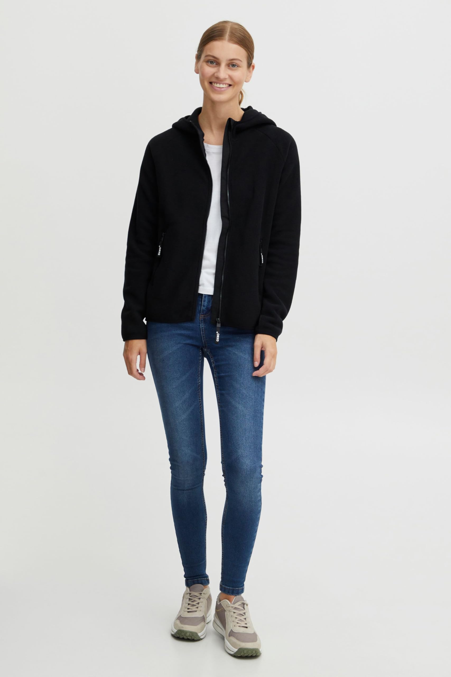 OXMO OXFinja Damen Fleecejacke Sweatjacke Jacke mit Kapuze Reißverschlusstaschen Regular fit