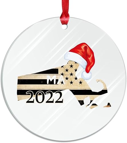 Miniatura 9 de Christmas Acrylic Ornament Vermont State Round Christmas Ornament Santa Hat American State Christmas Joy New Home Gifts for New House Homeowner 3