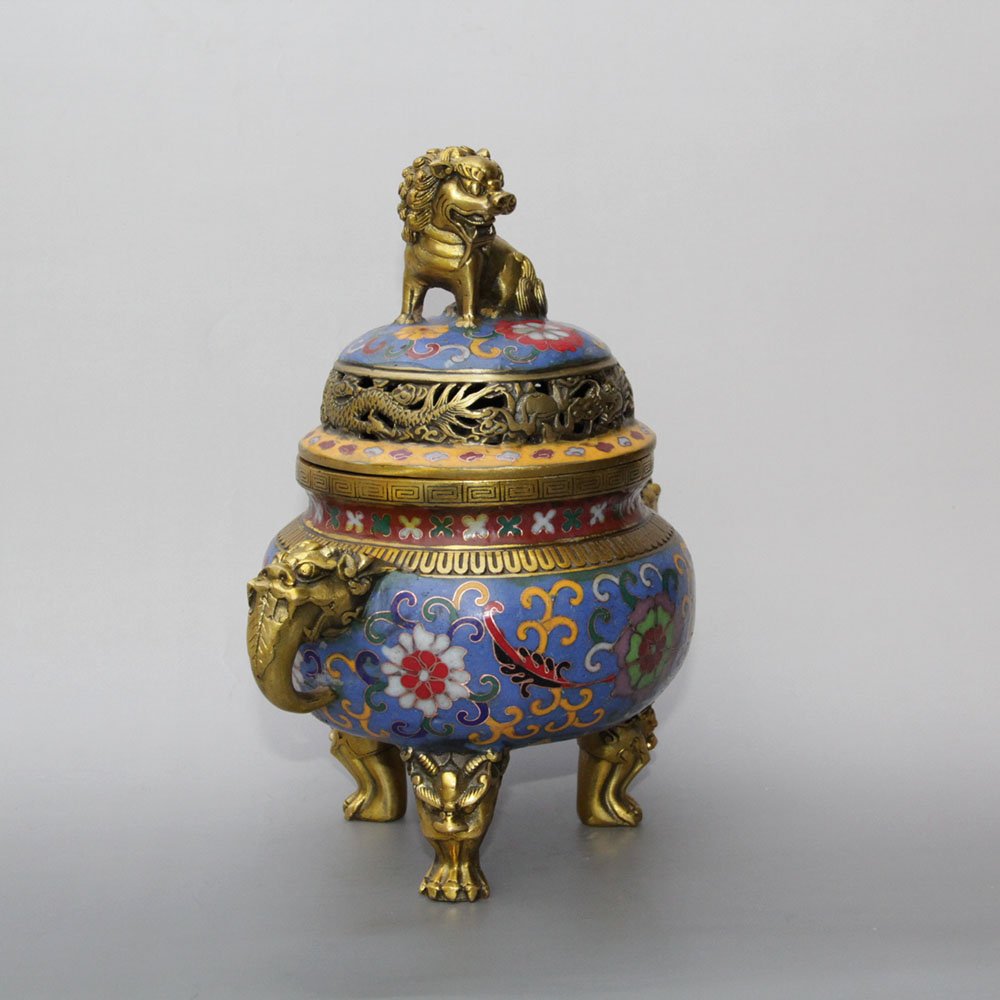 Amazon.co.jp: 中国 真鍮 七宝焼き 龍 獅子頭 柄 香炉 香炉 壺 彫像