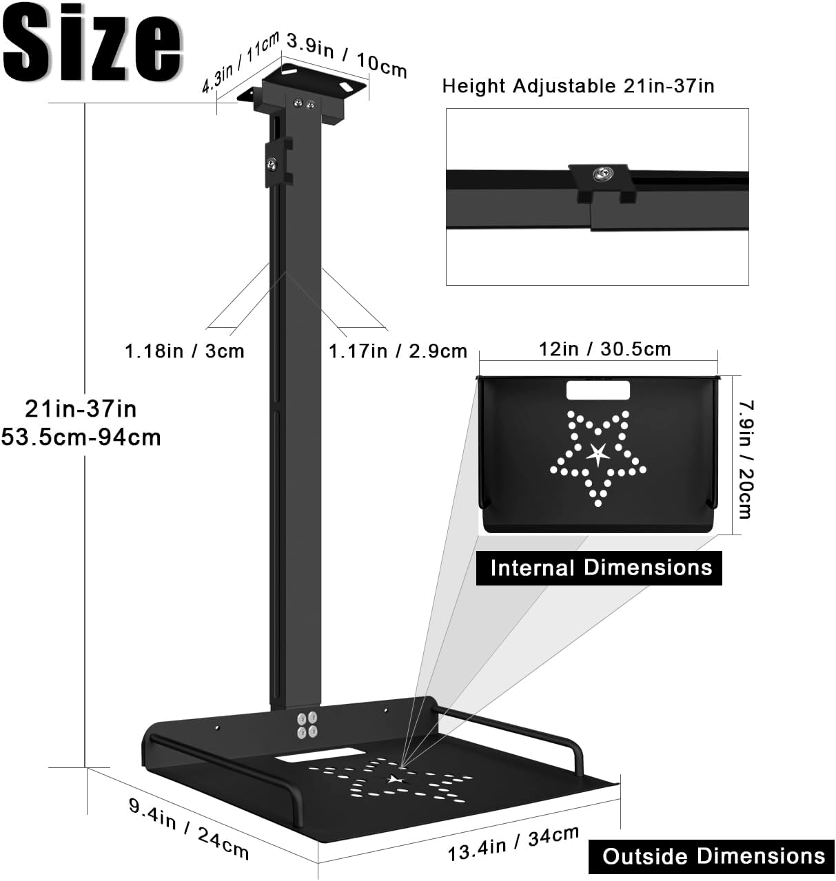 2-Be-Best Projector Ceiling Mount with Tray, 21 IN-37 in / 53.5CM-94CM Height Adjustable Projector Shelf Ceiling Tray Mount Upgraded Universal Long Black 21 IN-37 IN Black