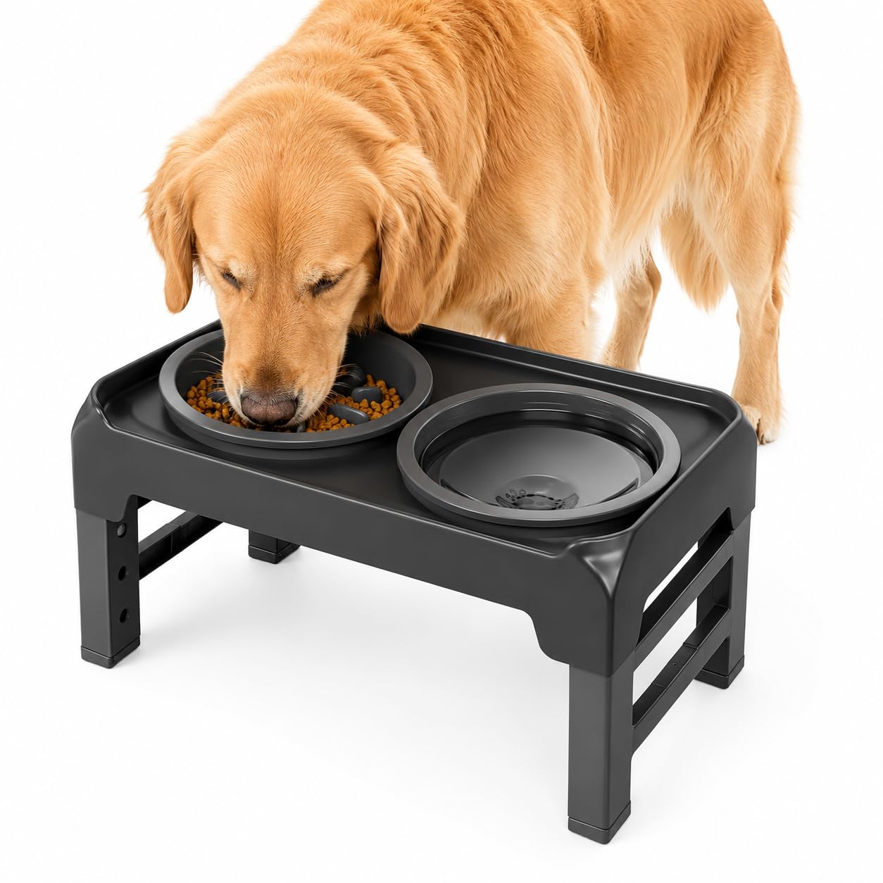 PetVogue 2-in-1 Elevated Slow Feeder Dog Bowls, 5 Height Adjustable Raised Dog Bowls Stand with No Spill Water Bowl, Non-Skid Pet Food Feeding Set for Small, Medium, Large Dogs Cats-image-18
