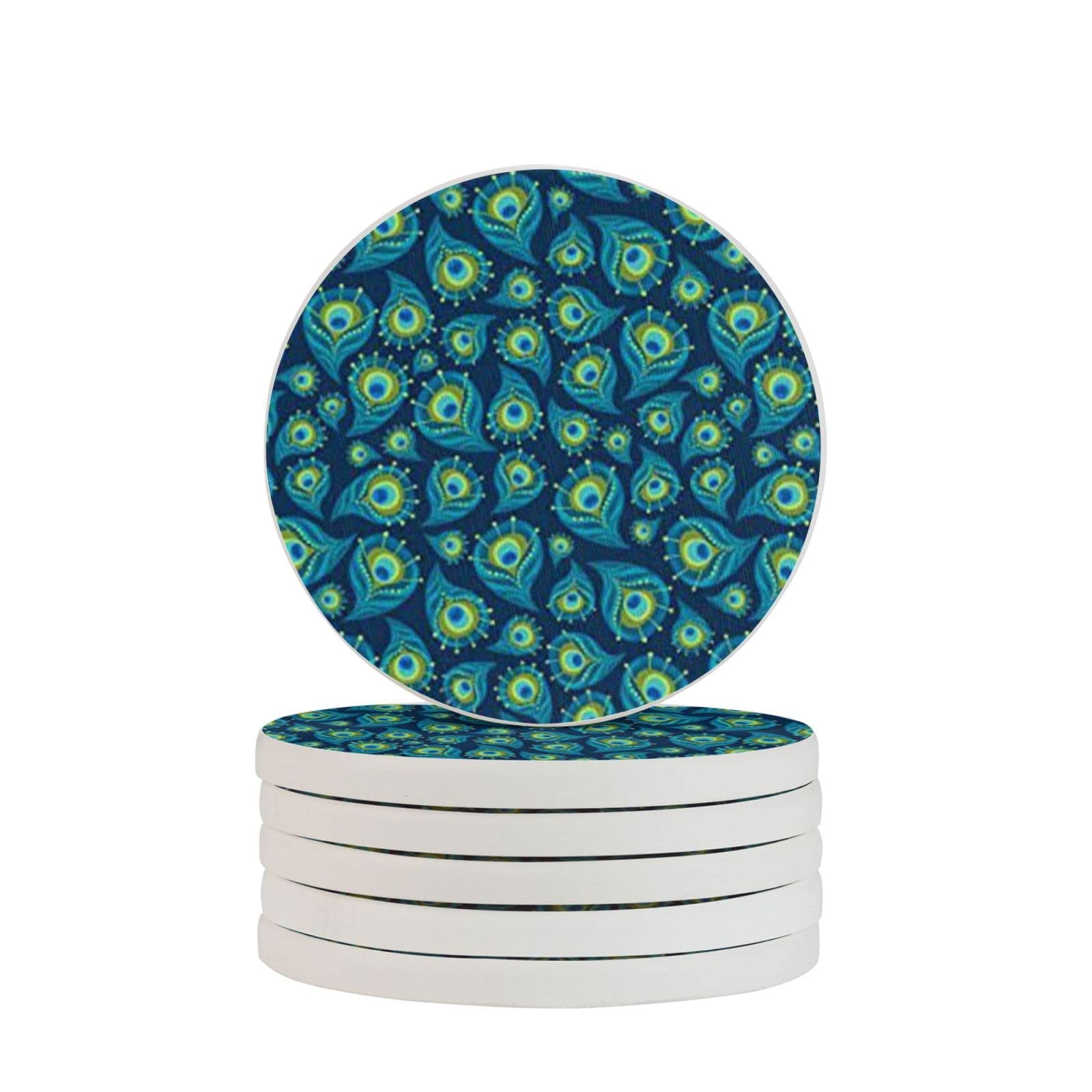 Peacock Feather Four Pieces Drink Coaster for Tabletop Protection Place Mats for Home Decor