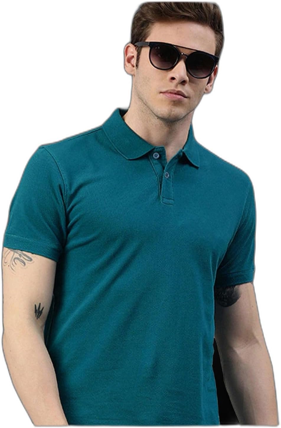 SZN Solid Men Polo Neck Blue T-Shirt (FSZN02-TEAL_L)_PT