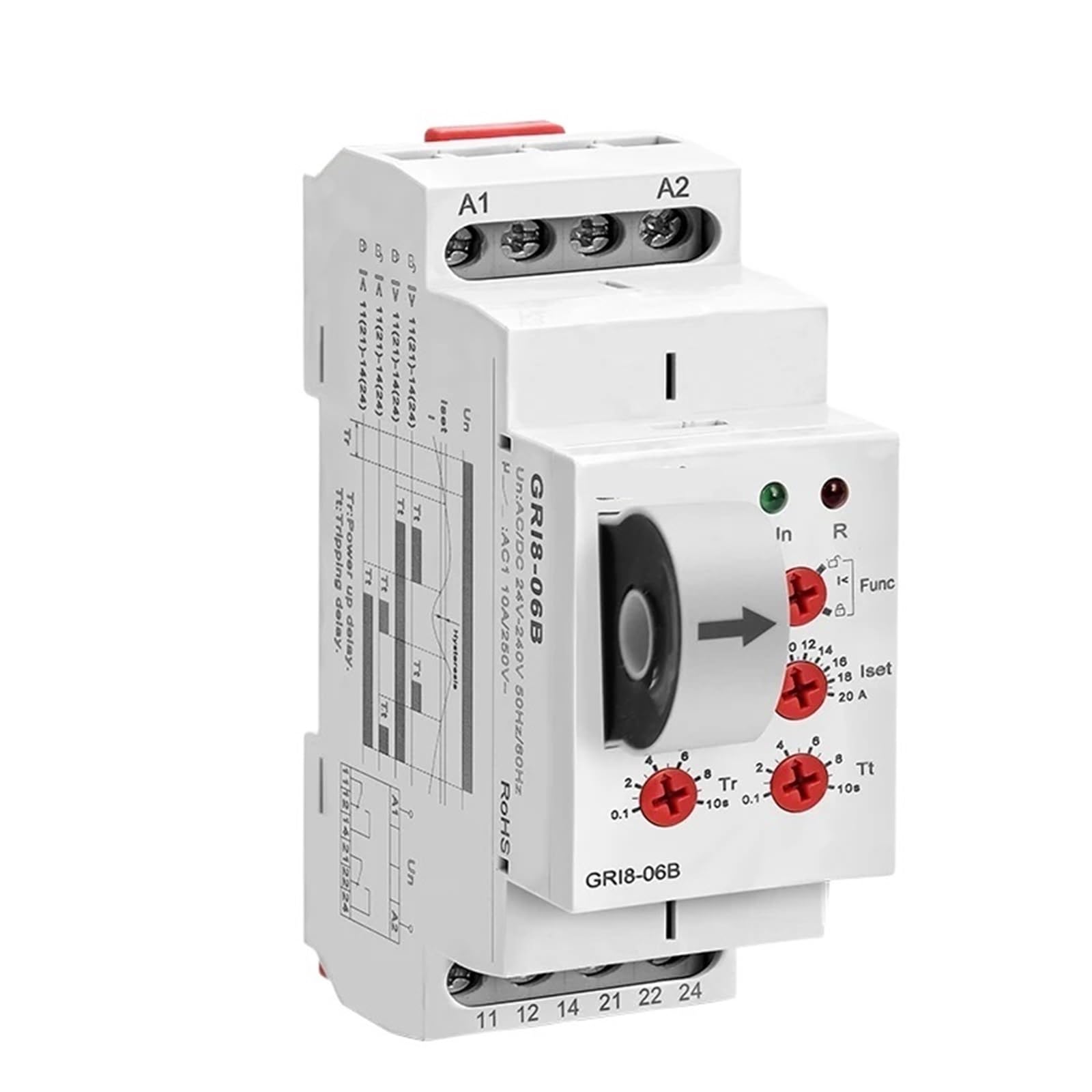 1 Stück GRI8-06 Gleichstrom-Überwachungsrelais, Überstrom-/Unterstromsensor, 2 SPDT, 8 A, Stromprüfrelais, AC/DC 24 V–240 V, Schließer, Öffner