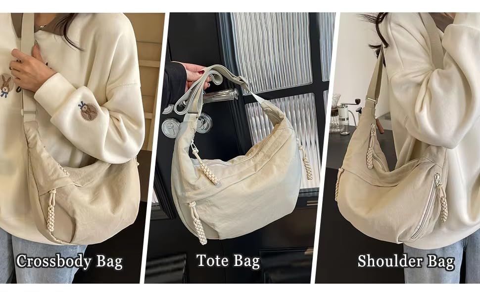Image of GLOSSY Nylon Crescent Crossbody Sling Bag For Women and Girls, 3 Zippers, Lightweight, Travel and Casual use