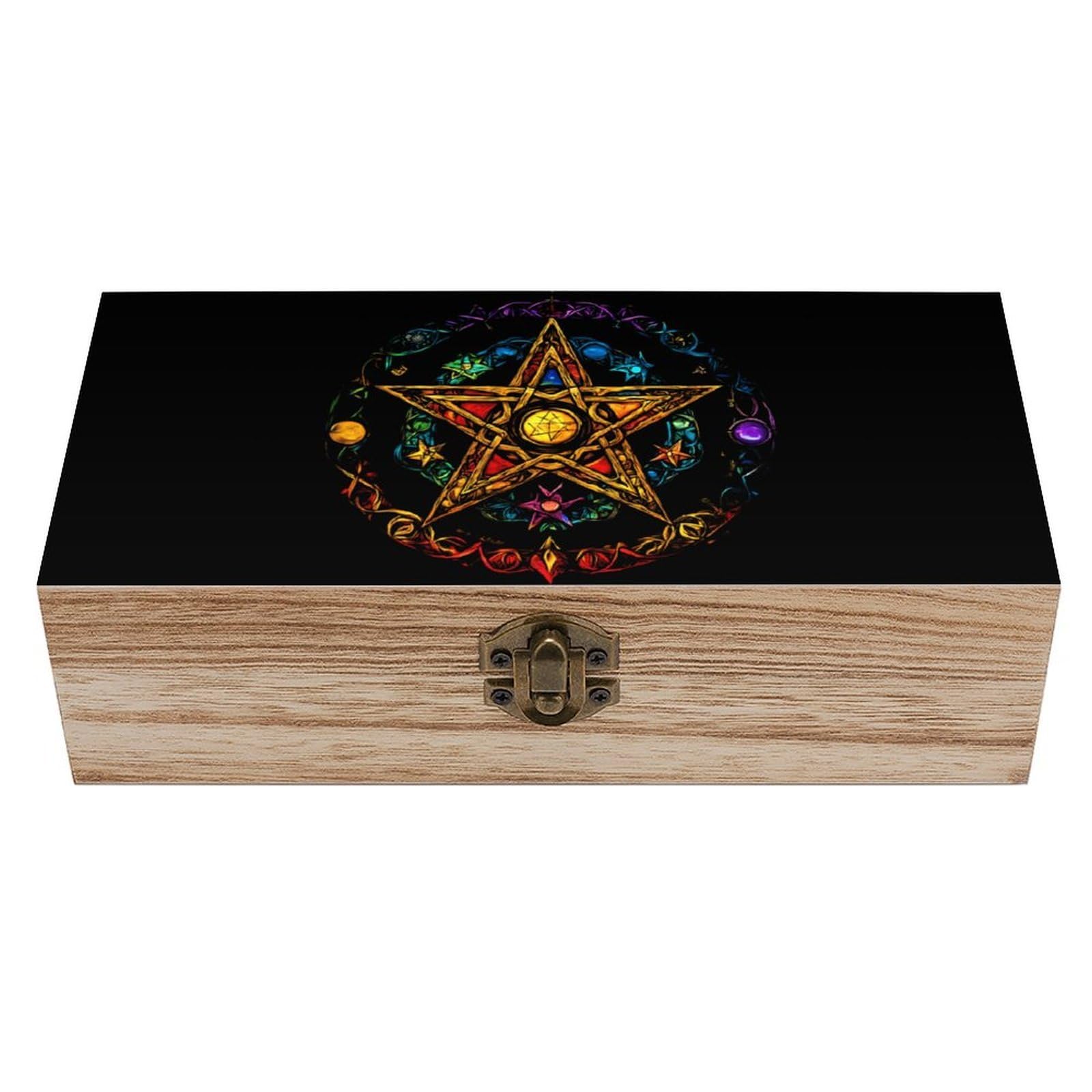 Cgsbngha Style Wiccan Pentagram Witchcraft Magic Pagan Star Wooden Storage Boxes With Lid Memory Box Decorative Organiser For Office And Home