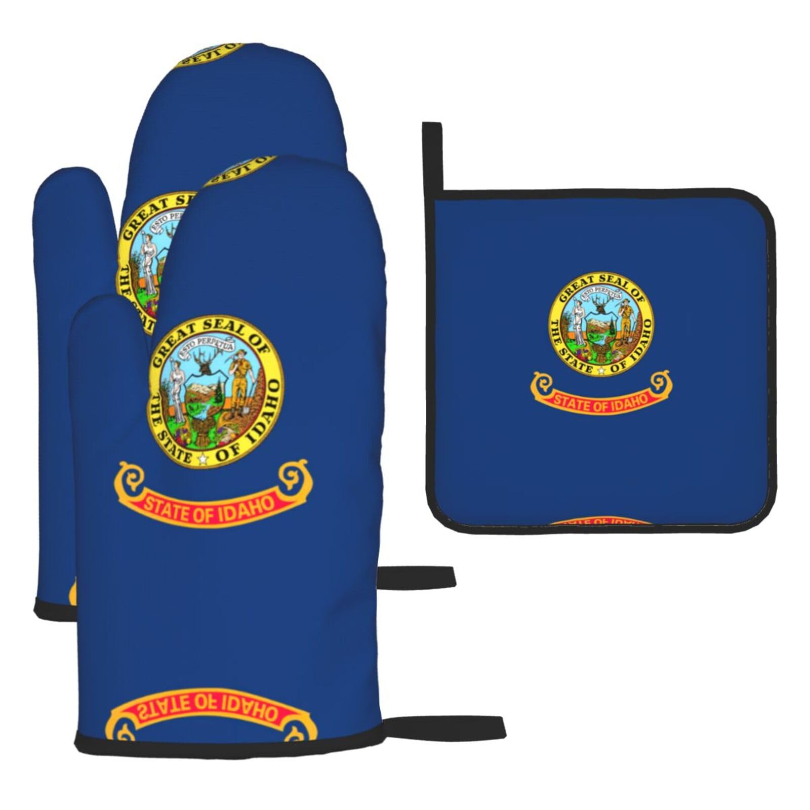 Idaho State Flag Oven Mitts And Pot Holders Sets Of 3 Oven Glove Kitchen Decor For Baking Cooking Bbq