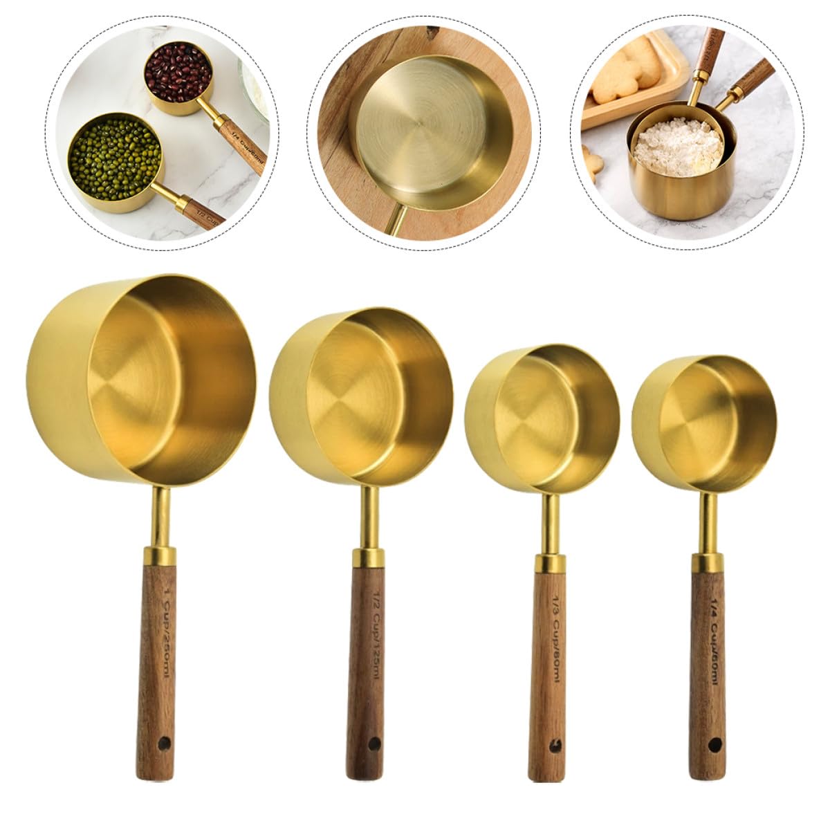 Gadpiparty Juego 4 Cucharas Medidoras Acero Inoxidable para Líquidos y Sólidos Mango de Madera Acacia para Utensilios de Cocina