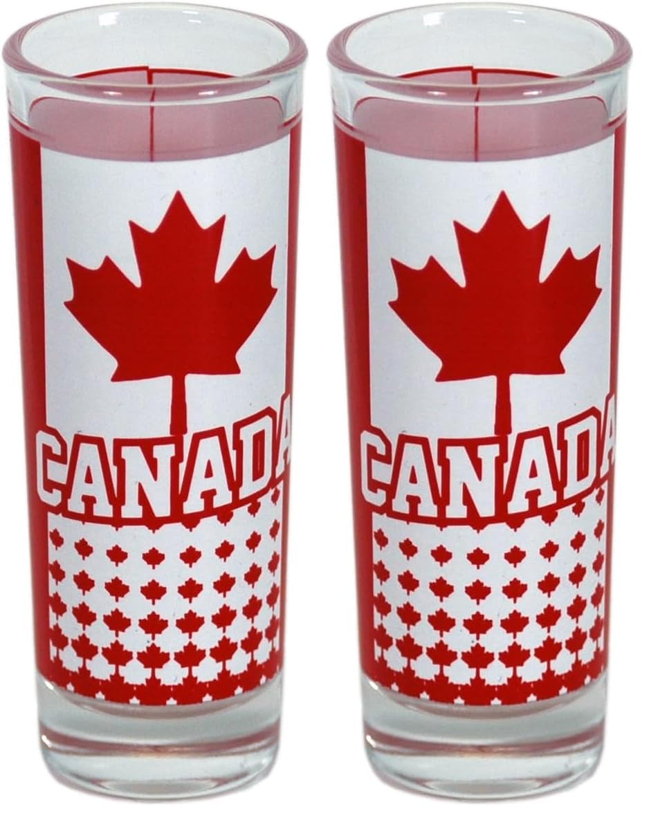 Canada Shooter Glass Souvenir 89996JE Unique Modern Design Canadian Maple Leaf Flag Shot Glassware Collectible 3-Ounce (Pack of 2)